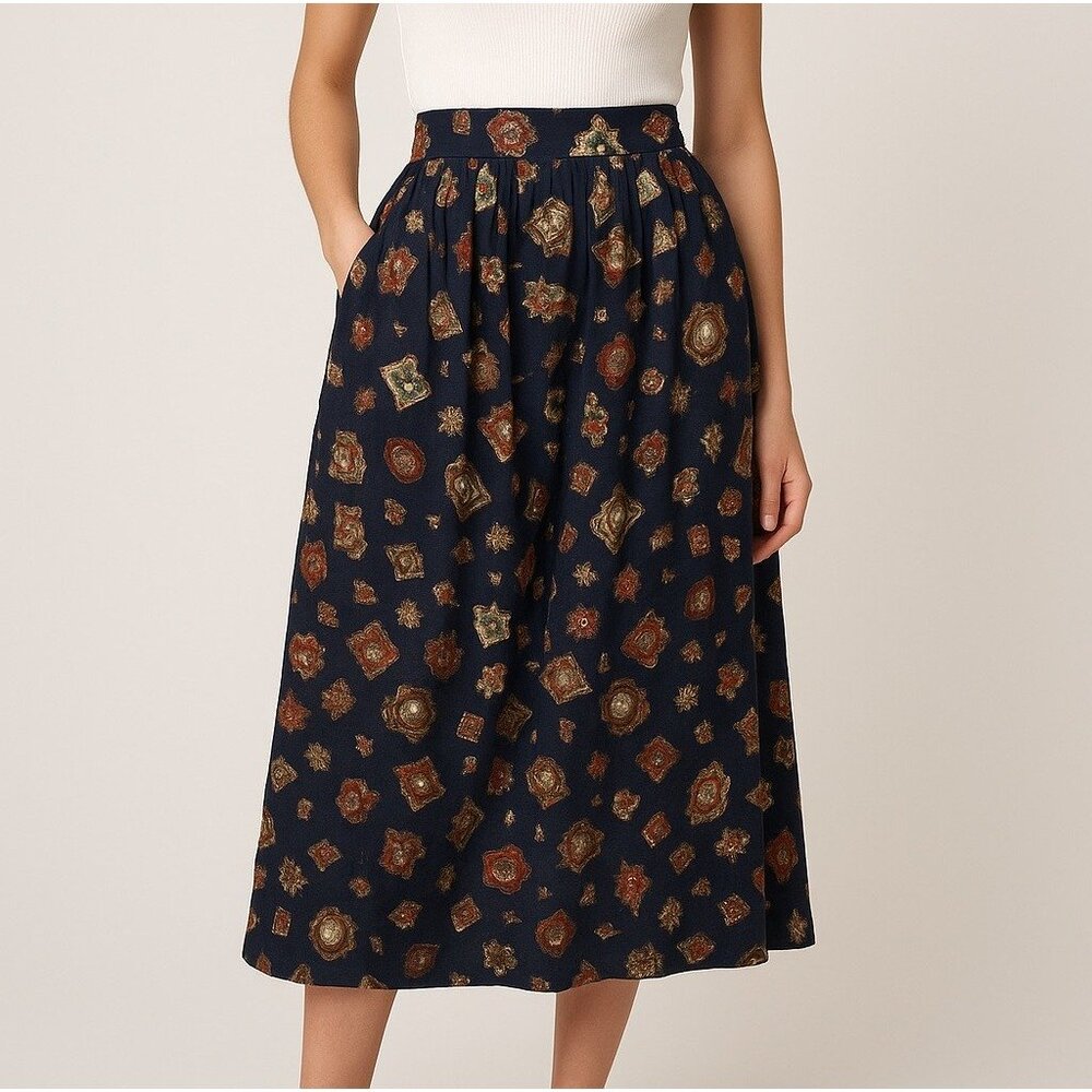 Vintage Christina James New York Rayon Skirt Medium Southwestern Boho Geometric‎